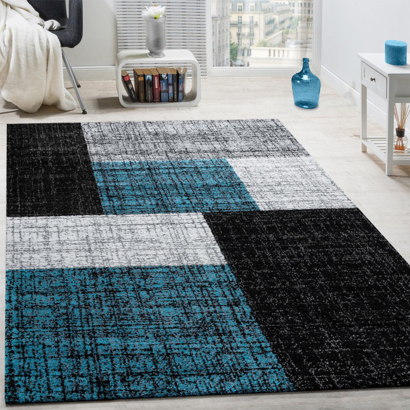 17 Stories Haeden Black/Turquoise/Grey Rug Wayfair.co.uk